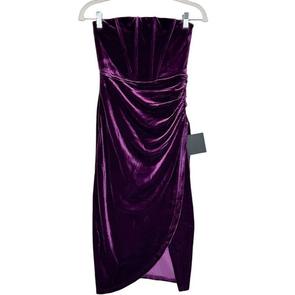Lulu’s Dark Purple Velvet Strapless Tulip Dress | Size XS - Picture 5 of 10